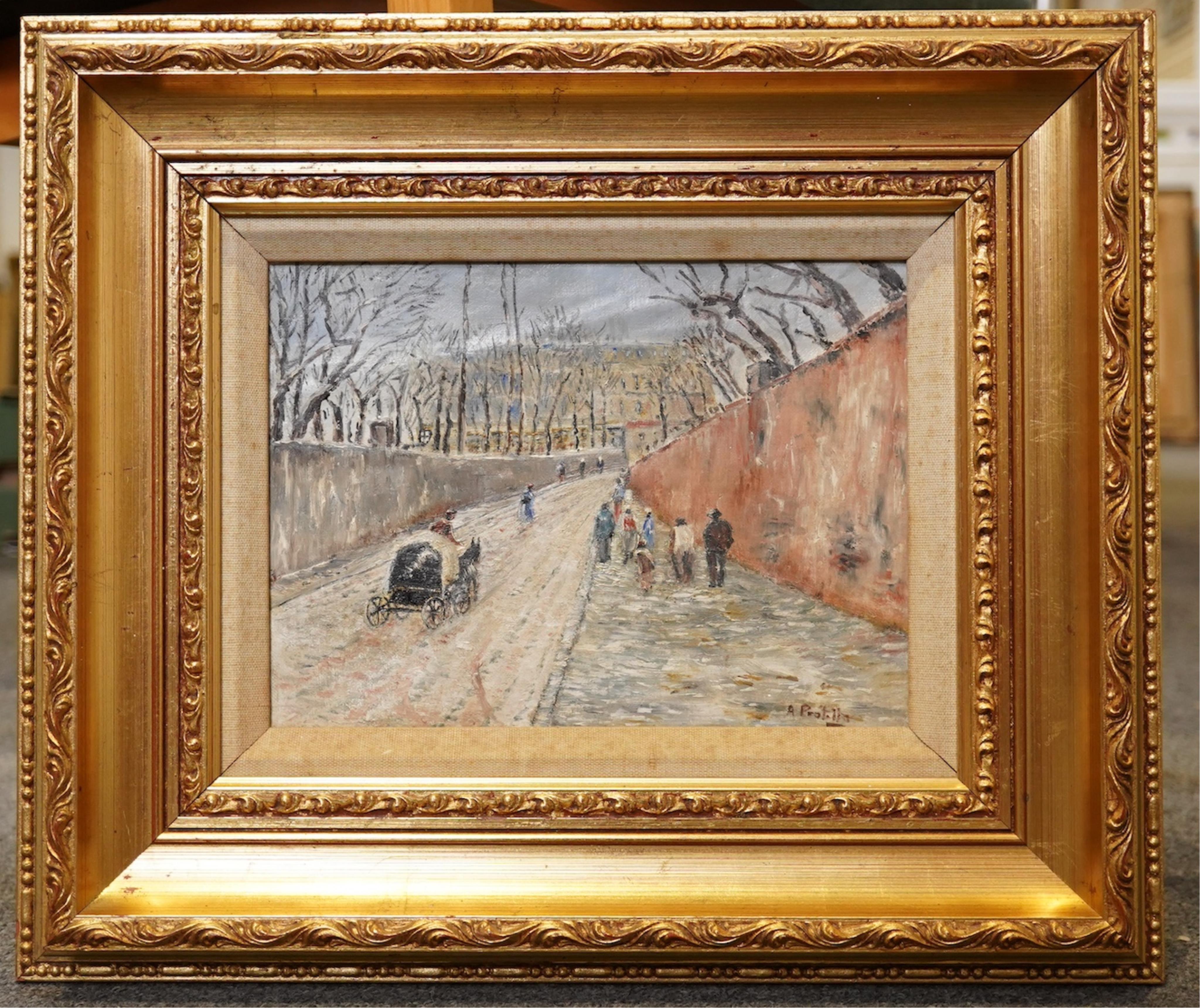 After Attilio Pratella (Italian, 1856-1949), oil on canvas laid on board, Street scene, signed, 17 x 23.5cm. Condition - fair